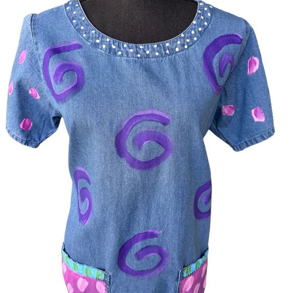 Victoria Hand Painted Denim Dress - Picture 2 of 10